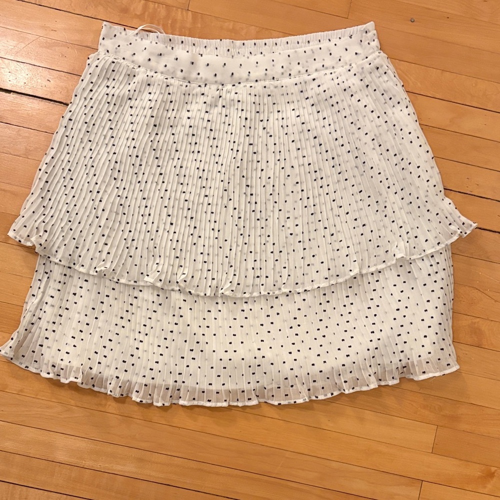 NWT Walter Baker White Pleated Polka Dot Skirt L